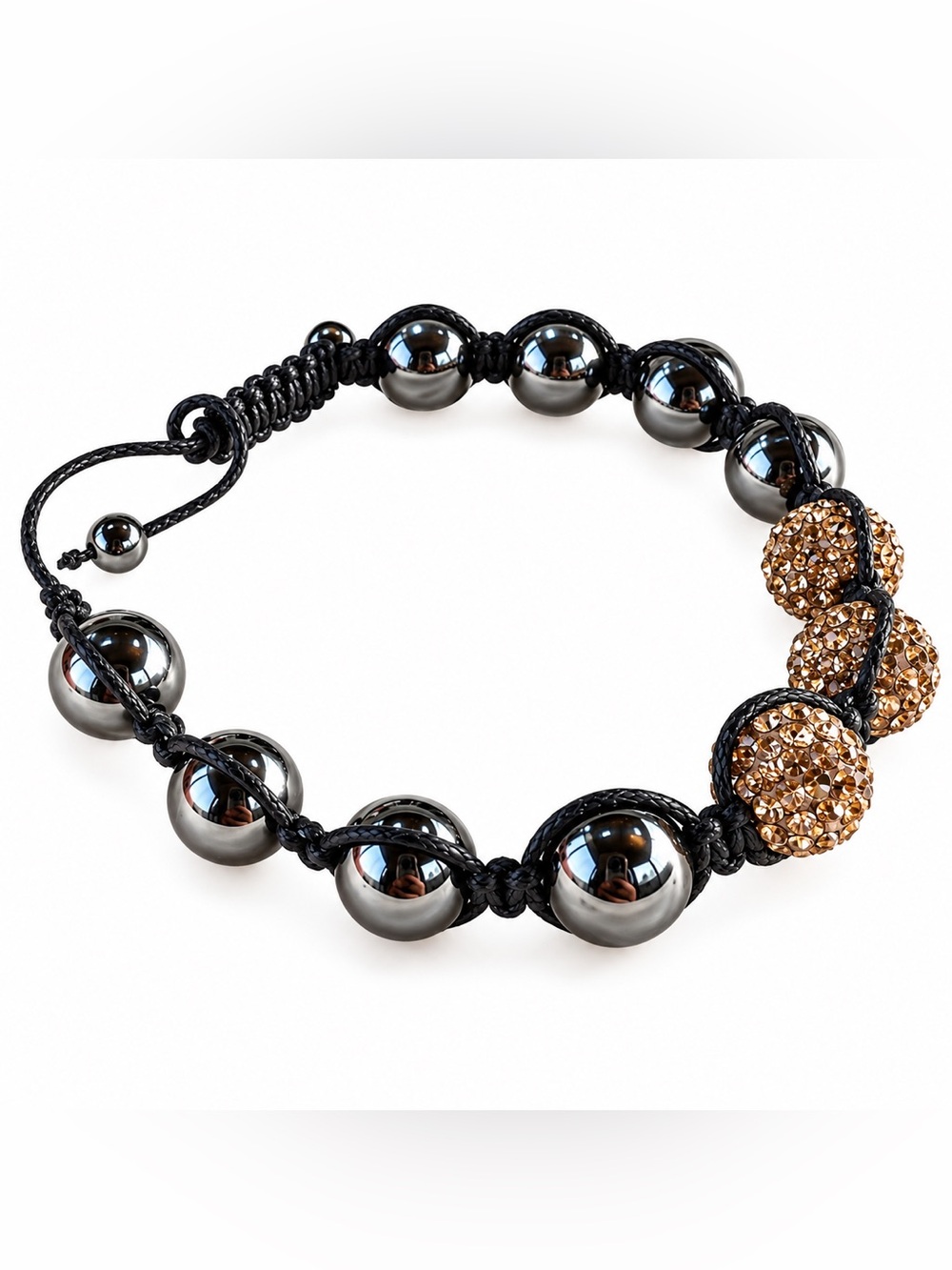 Gold Sparkle Beaded Dark Gray Metal Black Crochet Bracelet